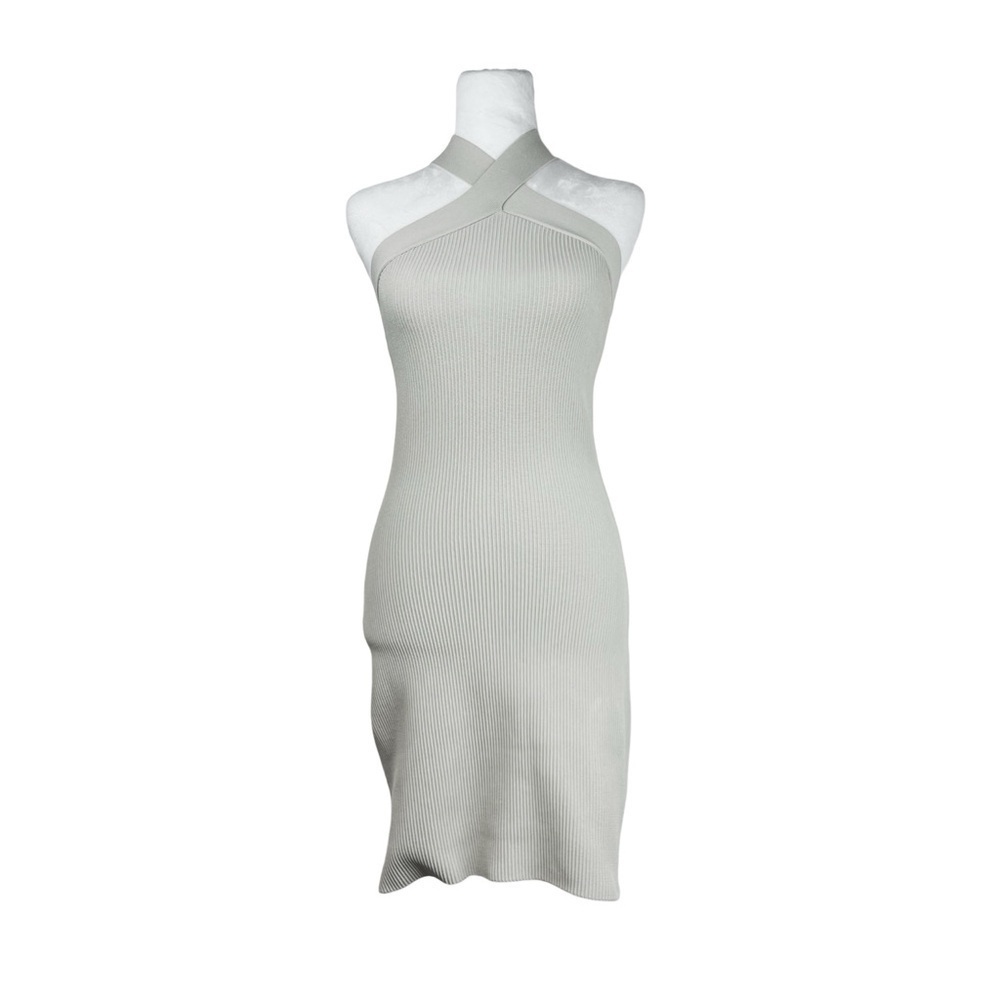 BABATON Women's Bodycon Ribbed Mini Dress w Crossed Straps Halter Neck Style M